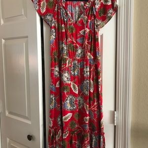 LOFT Red Floral Paisley Midi Length Dress Size M